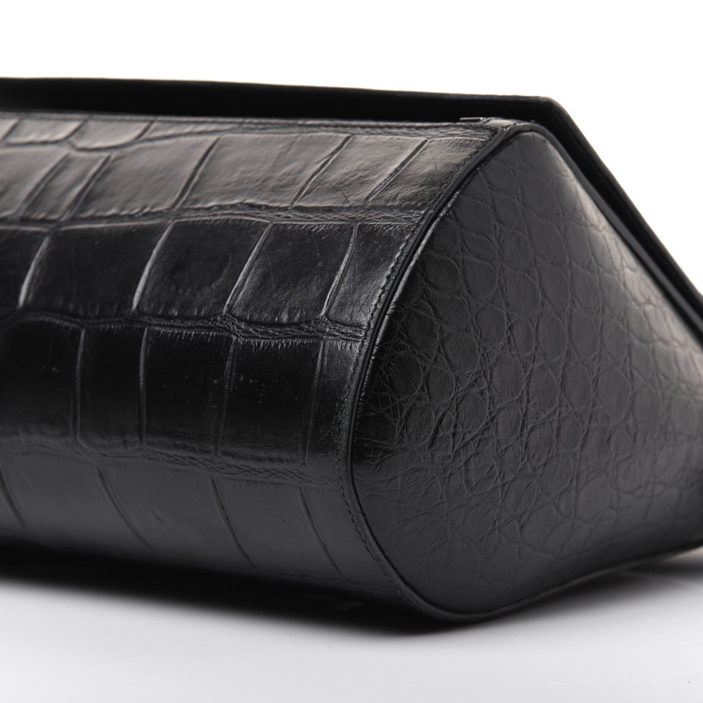 Calfskin Crocodile Embossed Medium Pandora Box Crossbody Bag Black