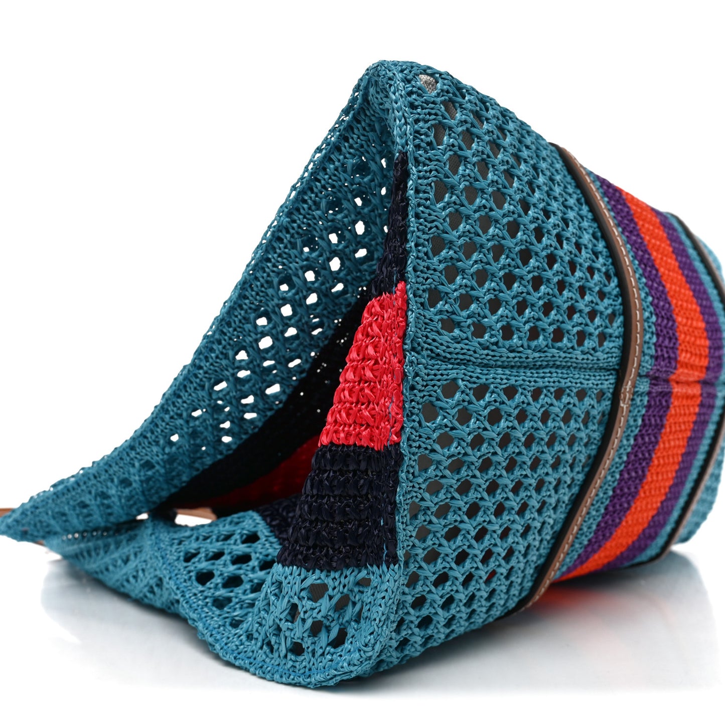 Raffia Web Woven Interlocking G Tote Blue Multicolor