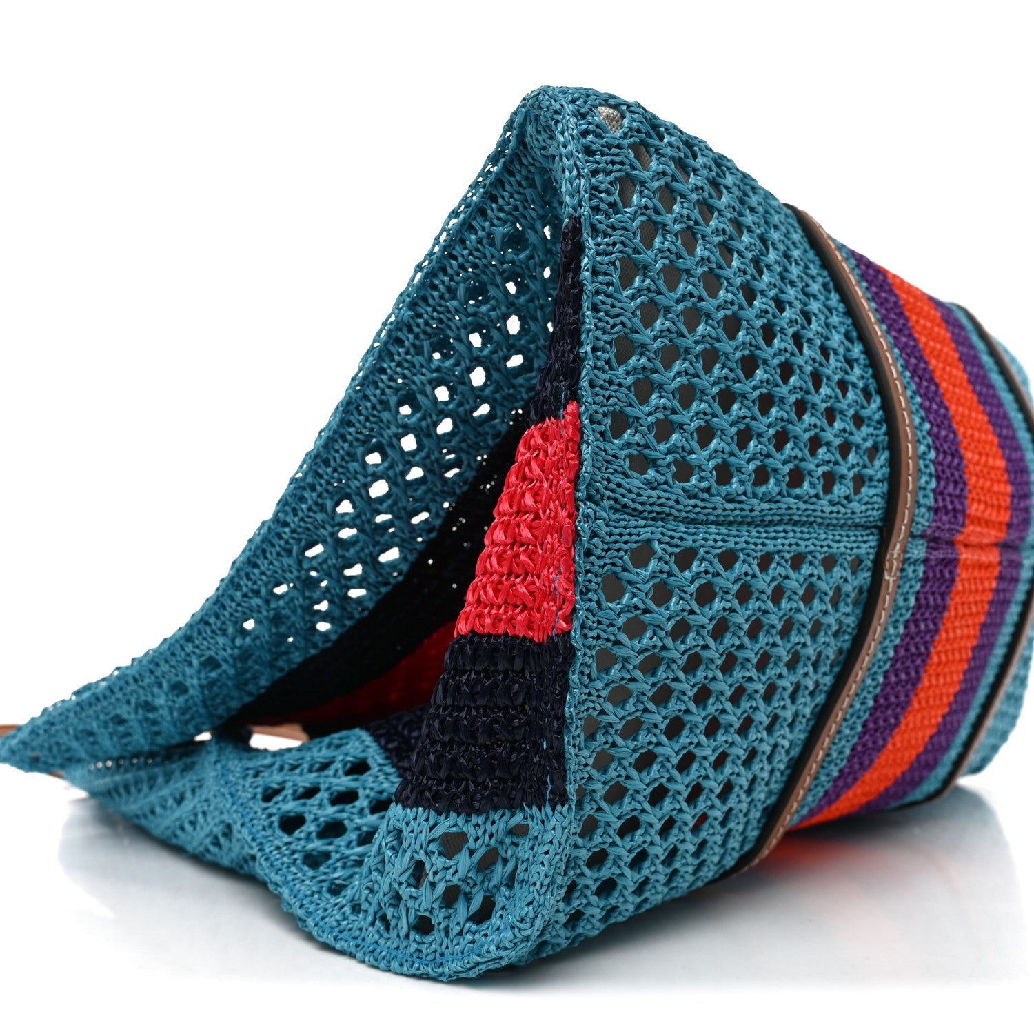 Gucci Raffia Web Woven Interlocking G Tote Blue Multicolor 8 of 9