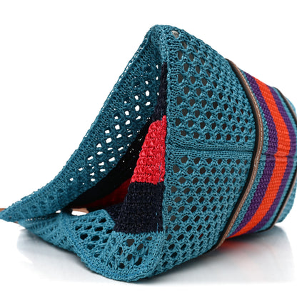 Gucci Raffia Web Woven Interlocking G Tote Blue Multicolor 8 of 9