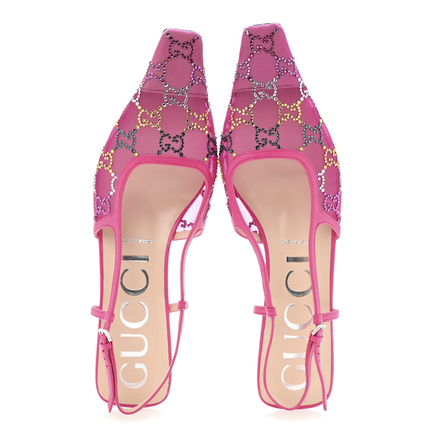 Tela Retino Nappa Charlotte Crystal GG Monogram Square G 35mm Slingback Pumps 39.5 Bright Bouganville Fairy Fucsia