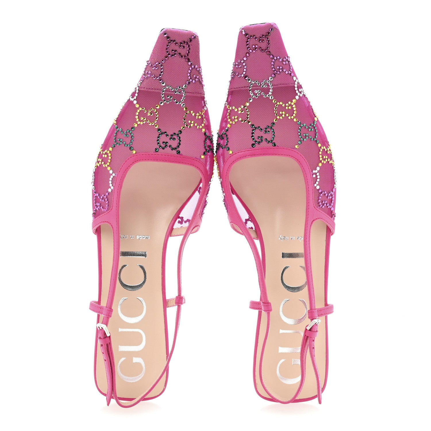 Gucci Tela Retino Nappa Charlotte Crystal GG Monogram Square G 35mm Slingback Pumps 39.5 Bright Bouganville Fairy Fucsia 2 of 9