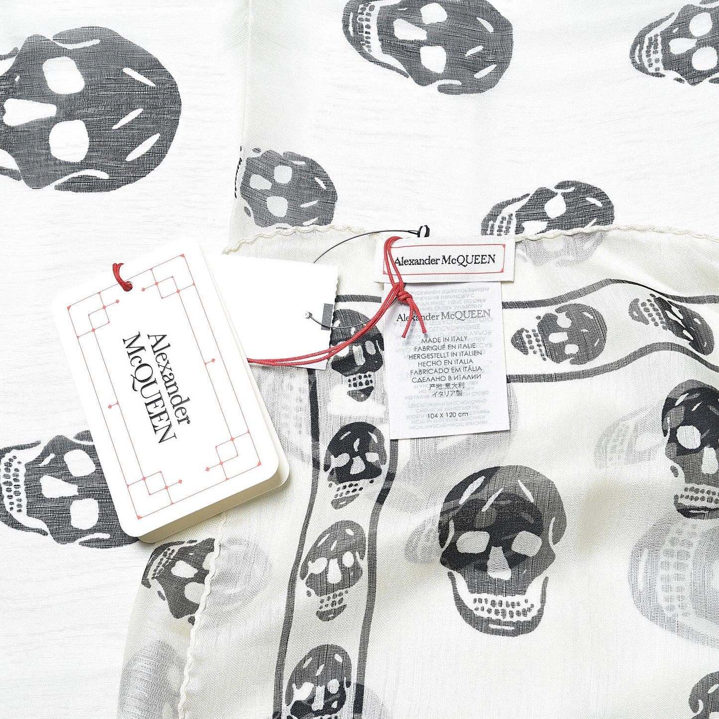 Silk Chiffon Skull Scarf Ivory Black