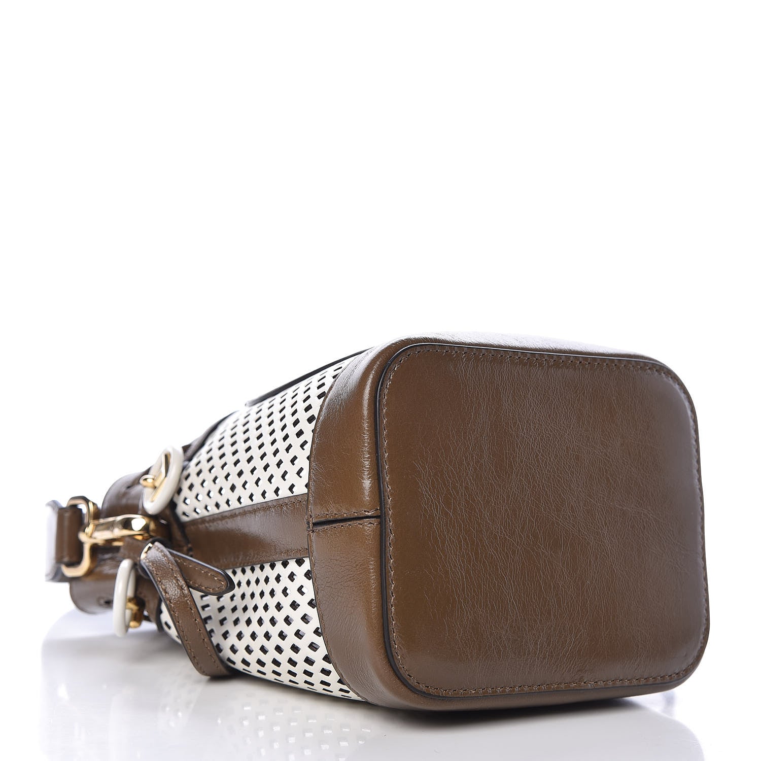 Fendi Vitello Liberty Glossy Lambskin F is Fendi Perforated Mini Mon Tresor Bucket Bag White Ice Rust Maya 4 of 9