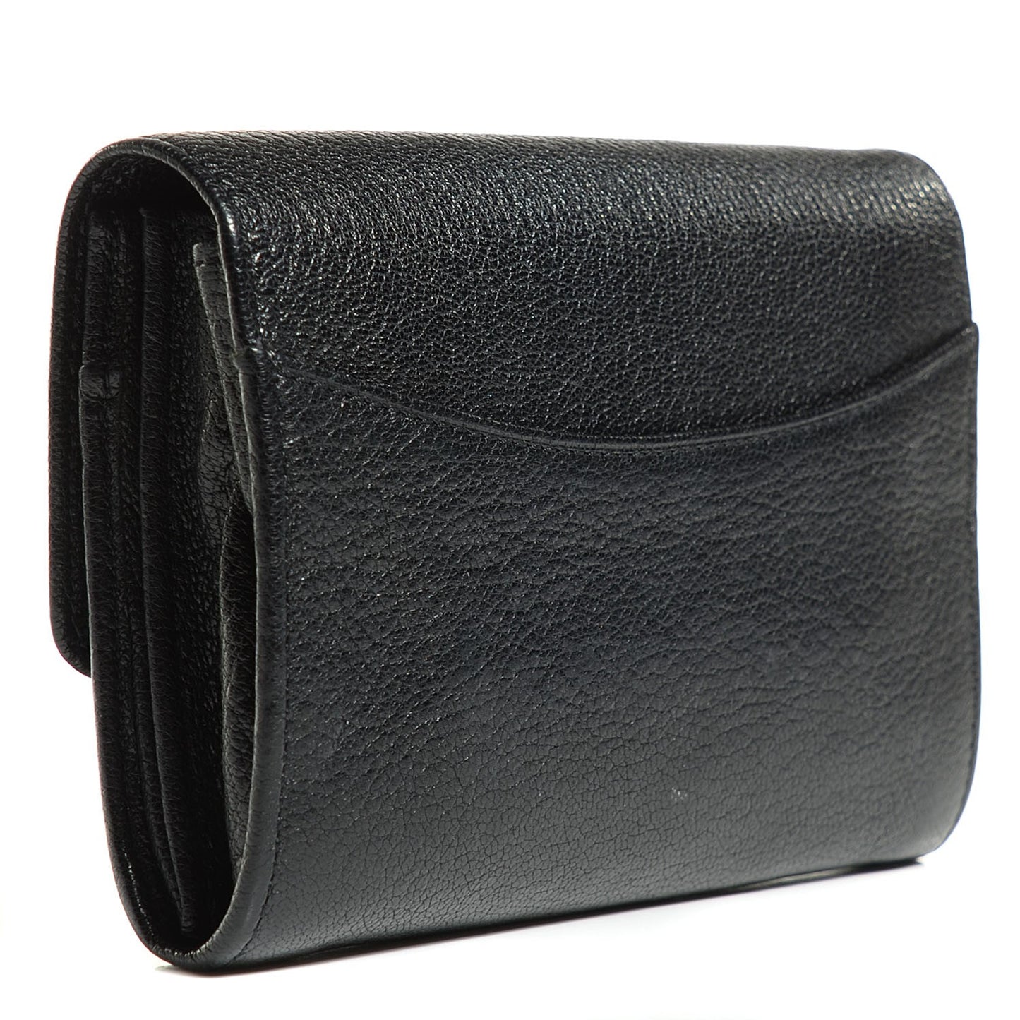 Glossy Goatskin Dome Rivet French Purse Wallet Black