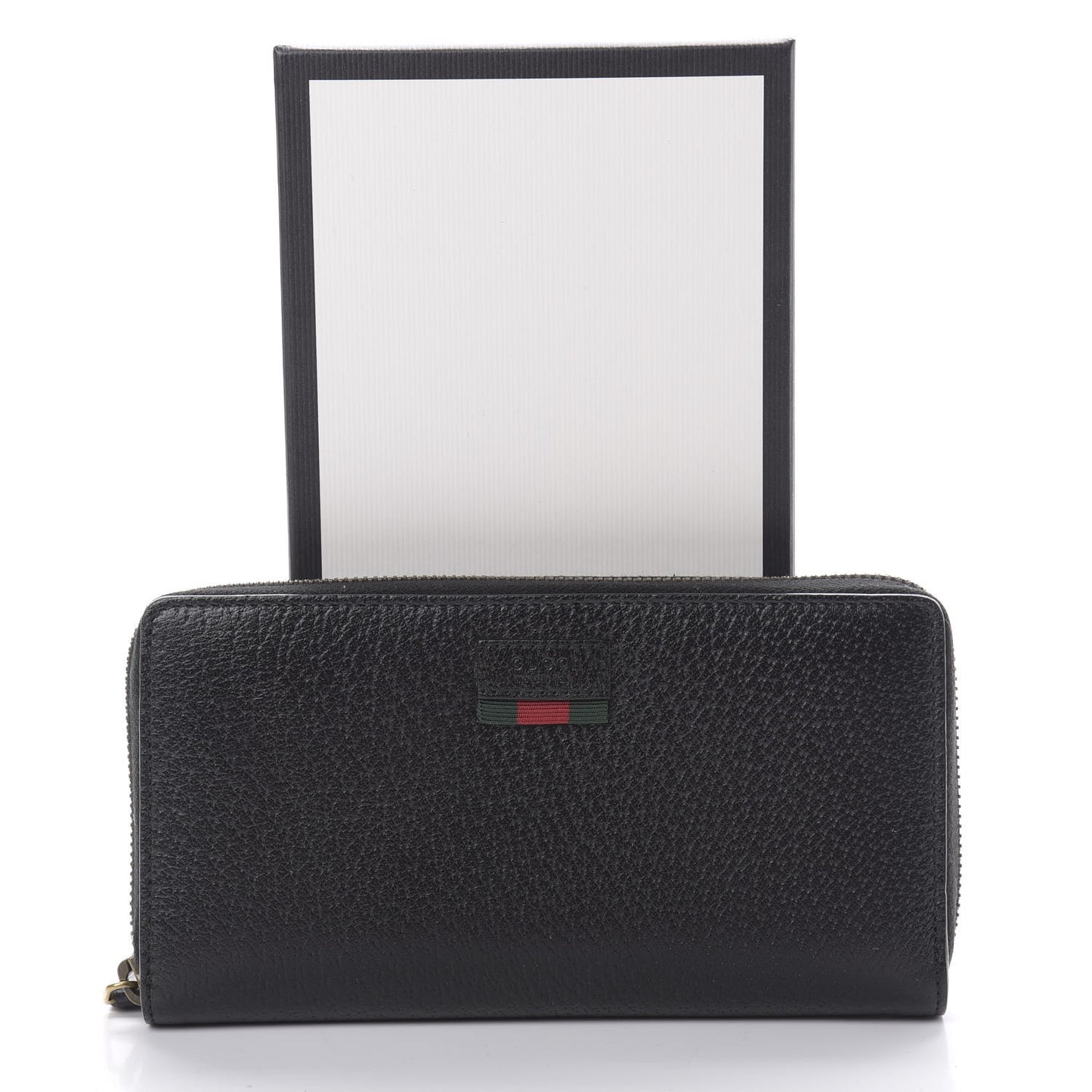 Calfskin Web Zip Around Wallet Black