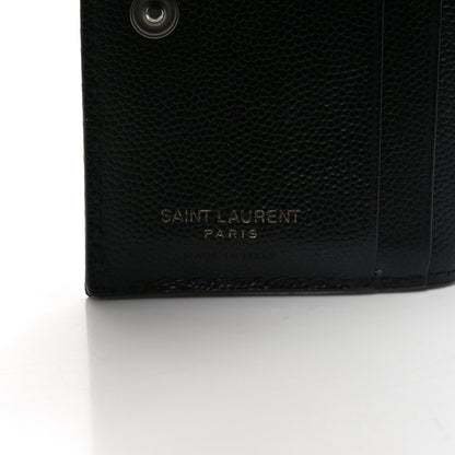 Saint Laurent Grain De Poudre Matelasse Chevron Monogram Zipped Card Case Black 6 of 8