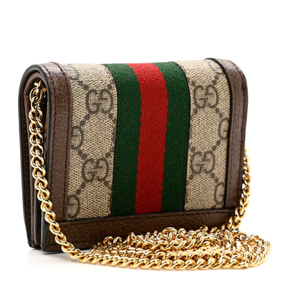 Gucci GG Supreme Monogram Web Ophidia Chain Card Case Wallet Beige New Acero 3 of 6