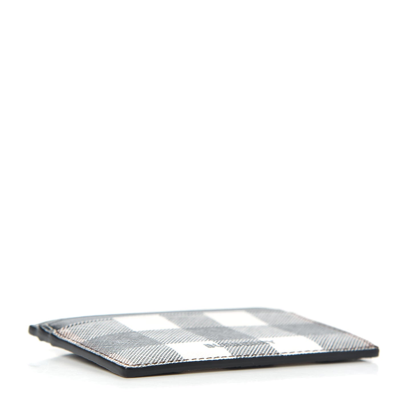 Calfskin E-canvas Check Card Case Dark Birch Brown