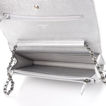 Chanel Metallic Caviar Quilted Wallet on Chain WOC Silver 5 of 11