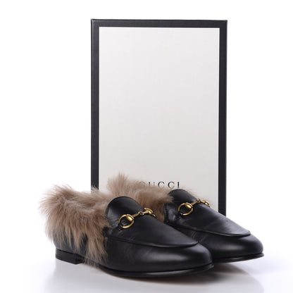Gucci Malaga Kid Fur Womens Jordaan Loafers 36 Black Natural 9 of 9