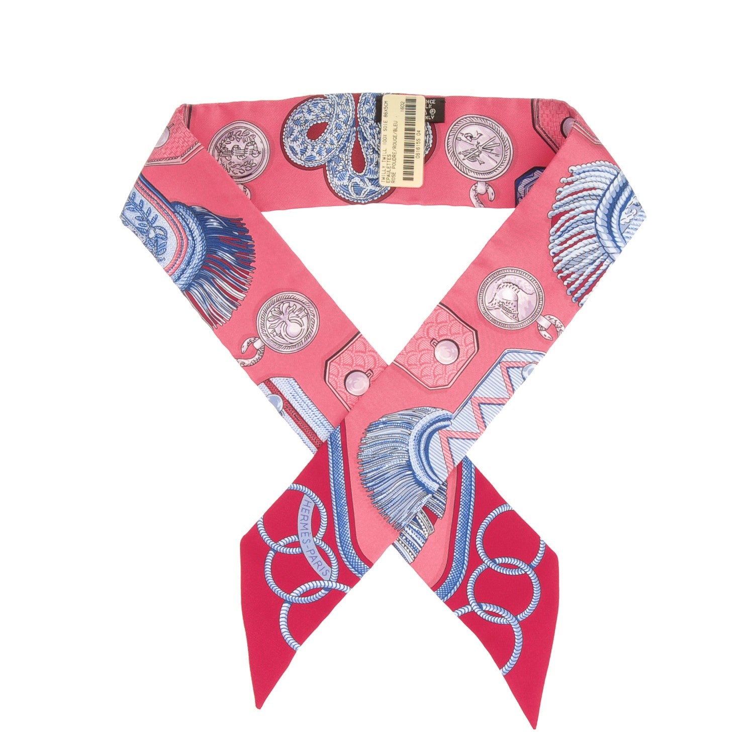 Hermes Silk Epaulettes Twilly Rose Poudre Rouge Bleu 1 of 6