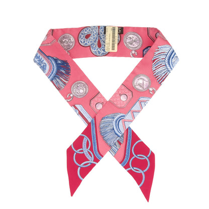 Hermes Silk Epaulettes Twilly Rose Poudre Rouge Bleu 1 of 6