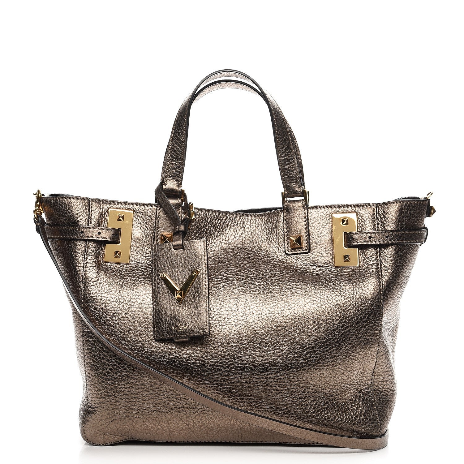 Valentino Garavani Metallic Grained Calfskin My Rockstud Soft Tote Sasso 1 of 14