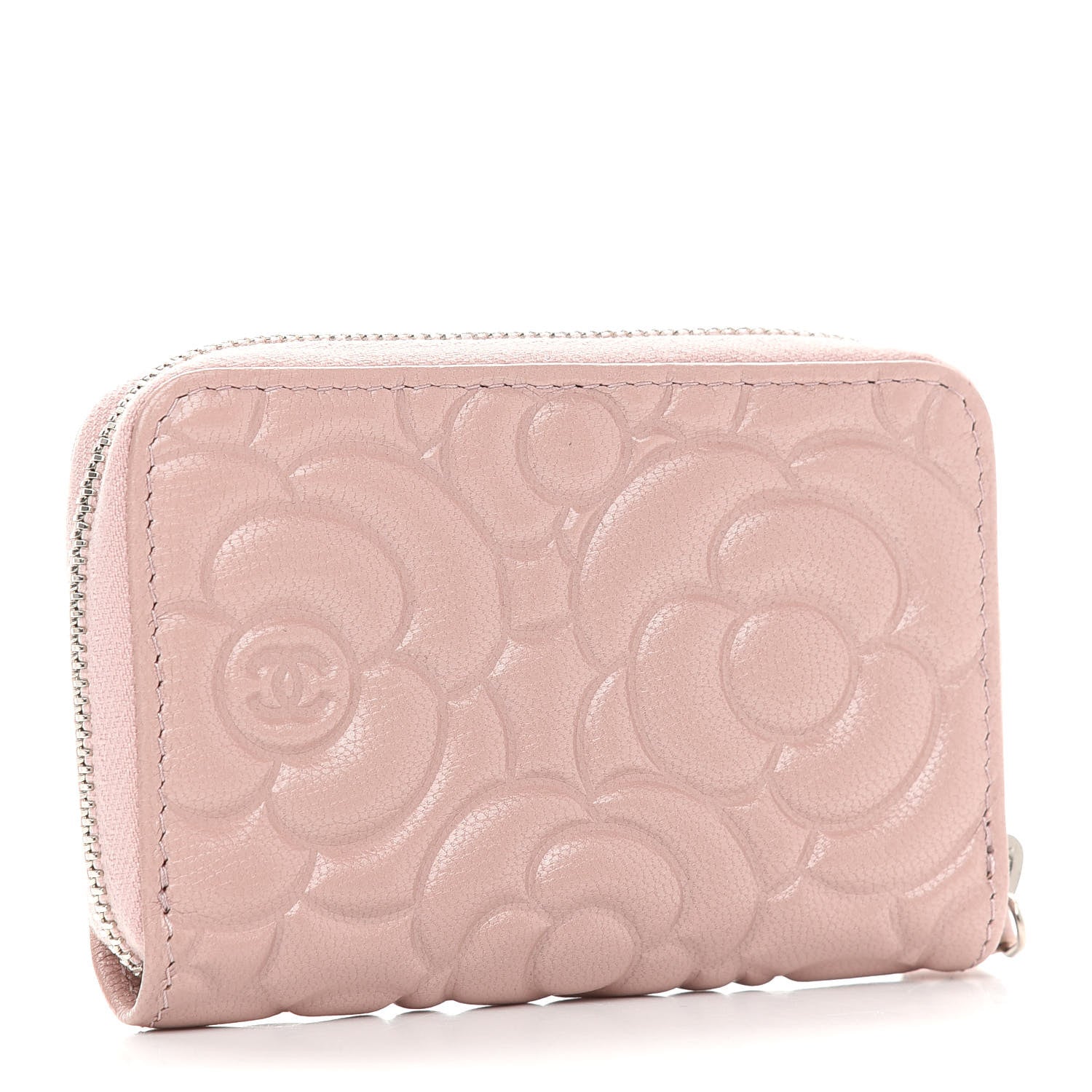 Chanel Goatskin Camellia Embossed Zip Coin Purse Light Pink 3 of 7