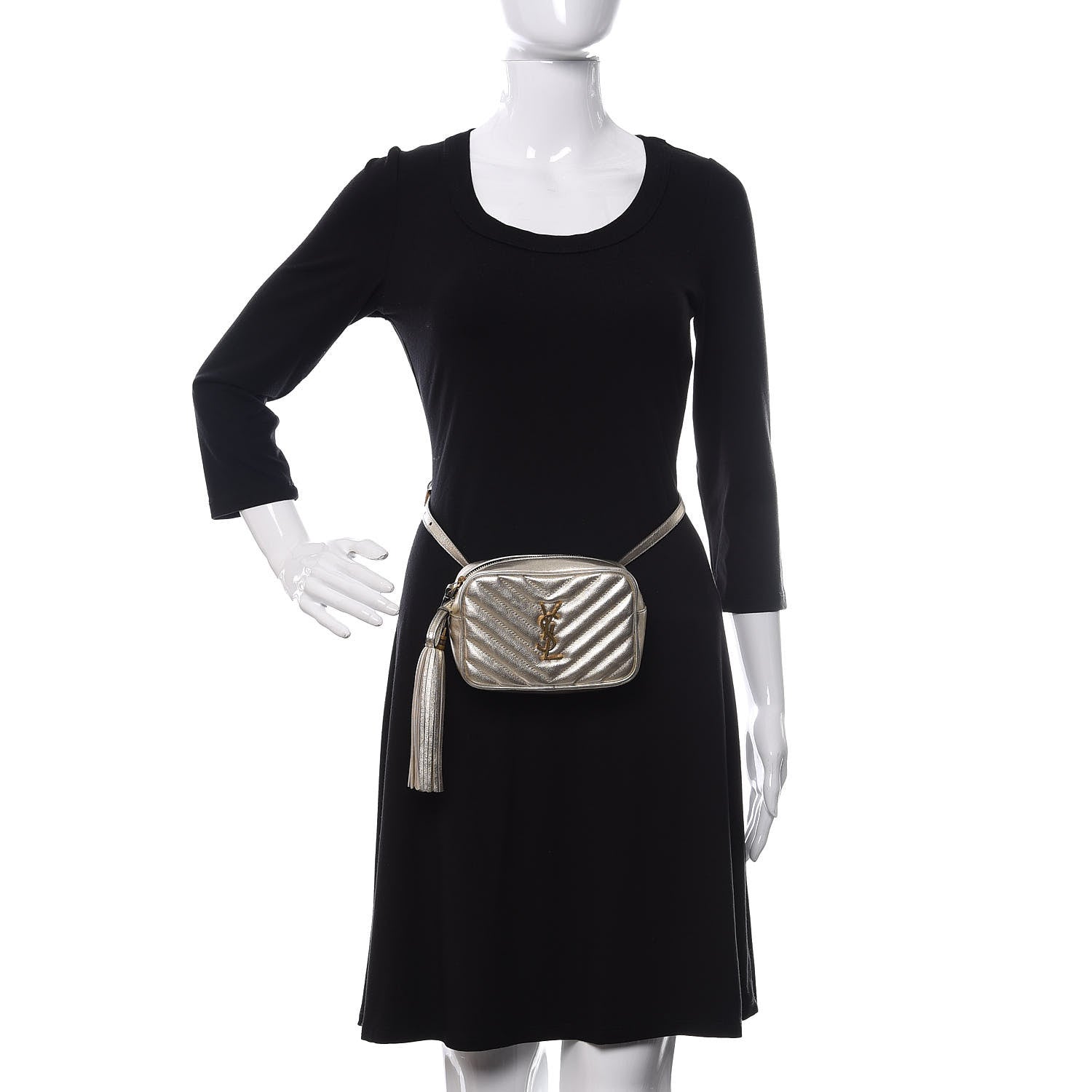 Saint Laurent Metallic Calfskin Matelasse Monogram Lou Belt Bag Platino 2 of 10