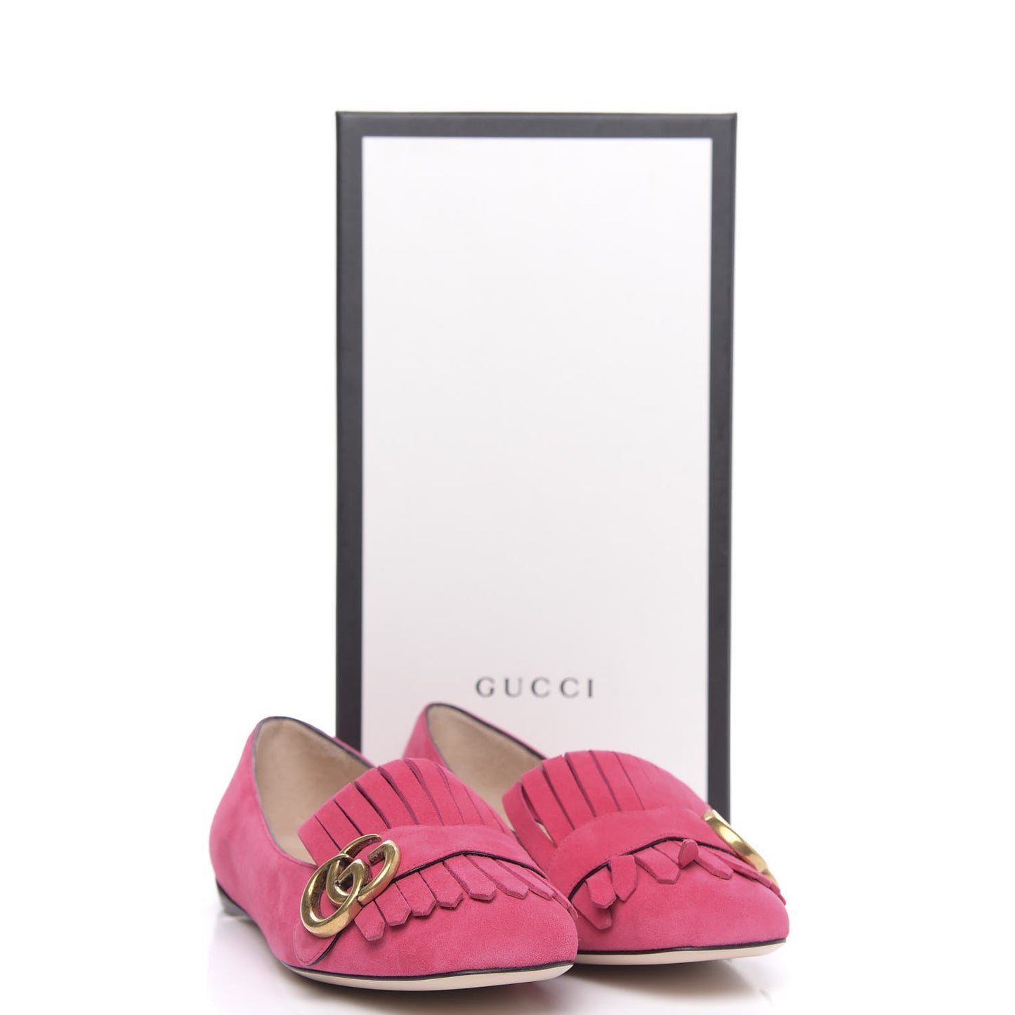 Kid Scamosciato GG Marmont Fringe Flats 37.5 Hot Pink