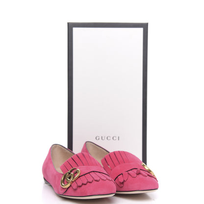 Gucci Kid Scamosciato GG Marmont Fringe Flats 37.5 Hot Pink 9 of 9