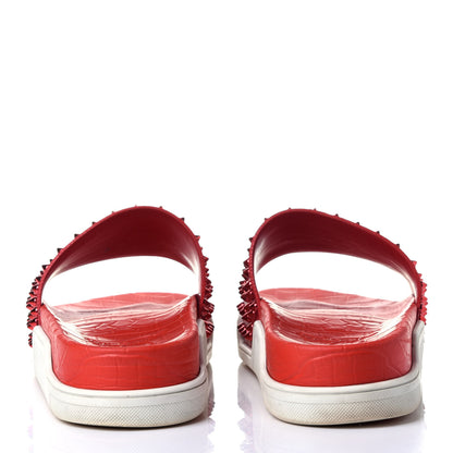 Christian Louboutin LOUBOUTIN Calfskin Spiked Crocodile Embossed Rubber Pool Fun Platform Flat Slide Sandals 42 Red 5 of 14