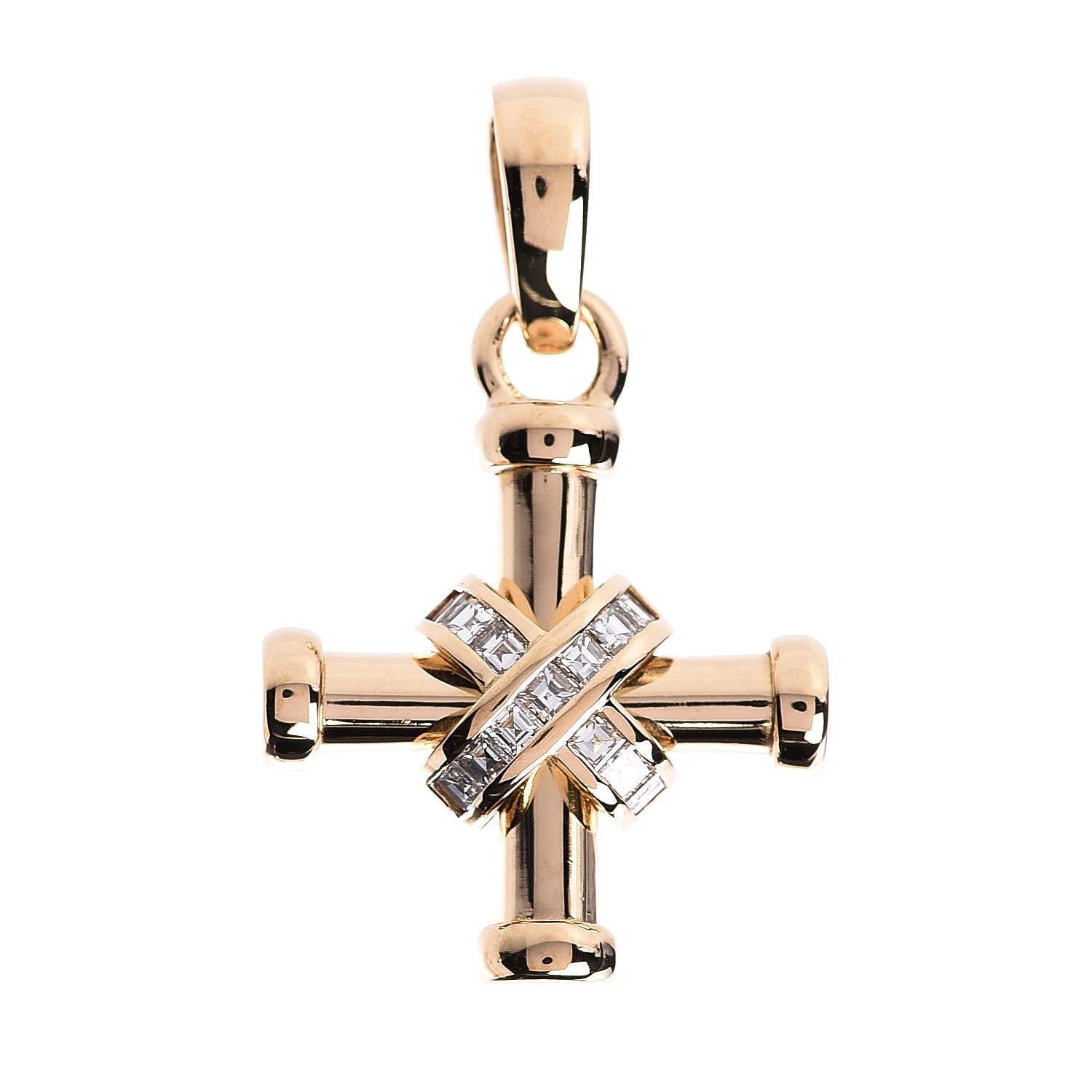 Bulgari 18K Yellow Gold Diamond Cross Pendant 1 of 4