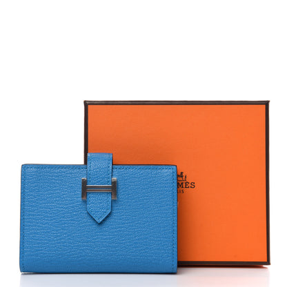 Hermes Chevre Mysore Bearn Card Holder Wallet Bleu Paradis 7 of 7