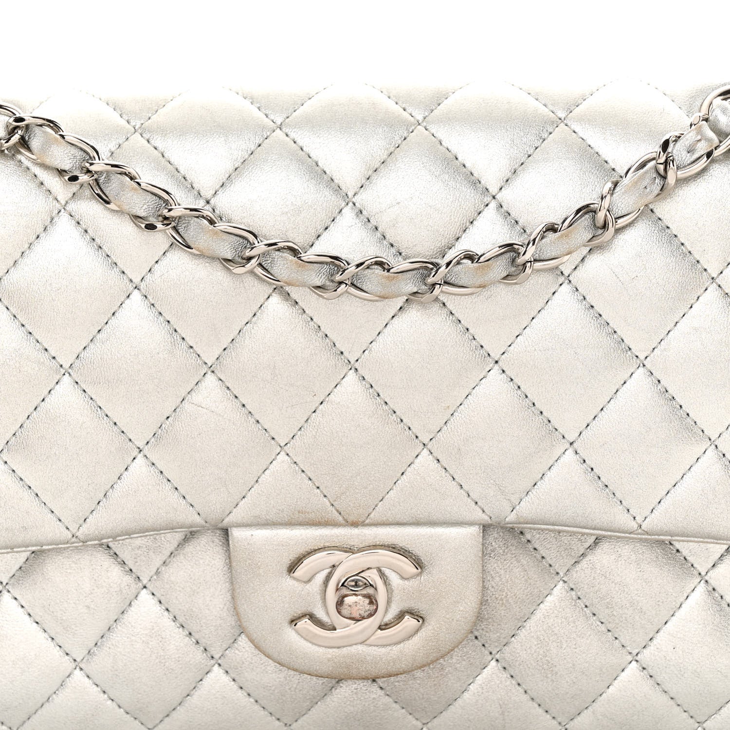 Chanel Metallic Lambskin Quilted Medium Double Flap Silver 8 of 10