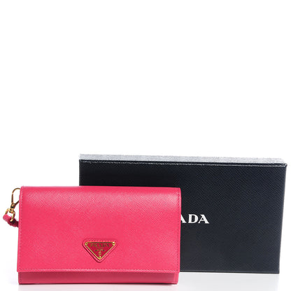 Prada Saffiano Triangle Flap Wallet Peonia 5 of 11