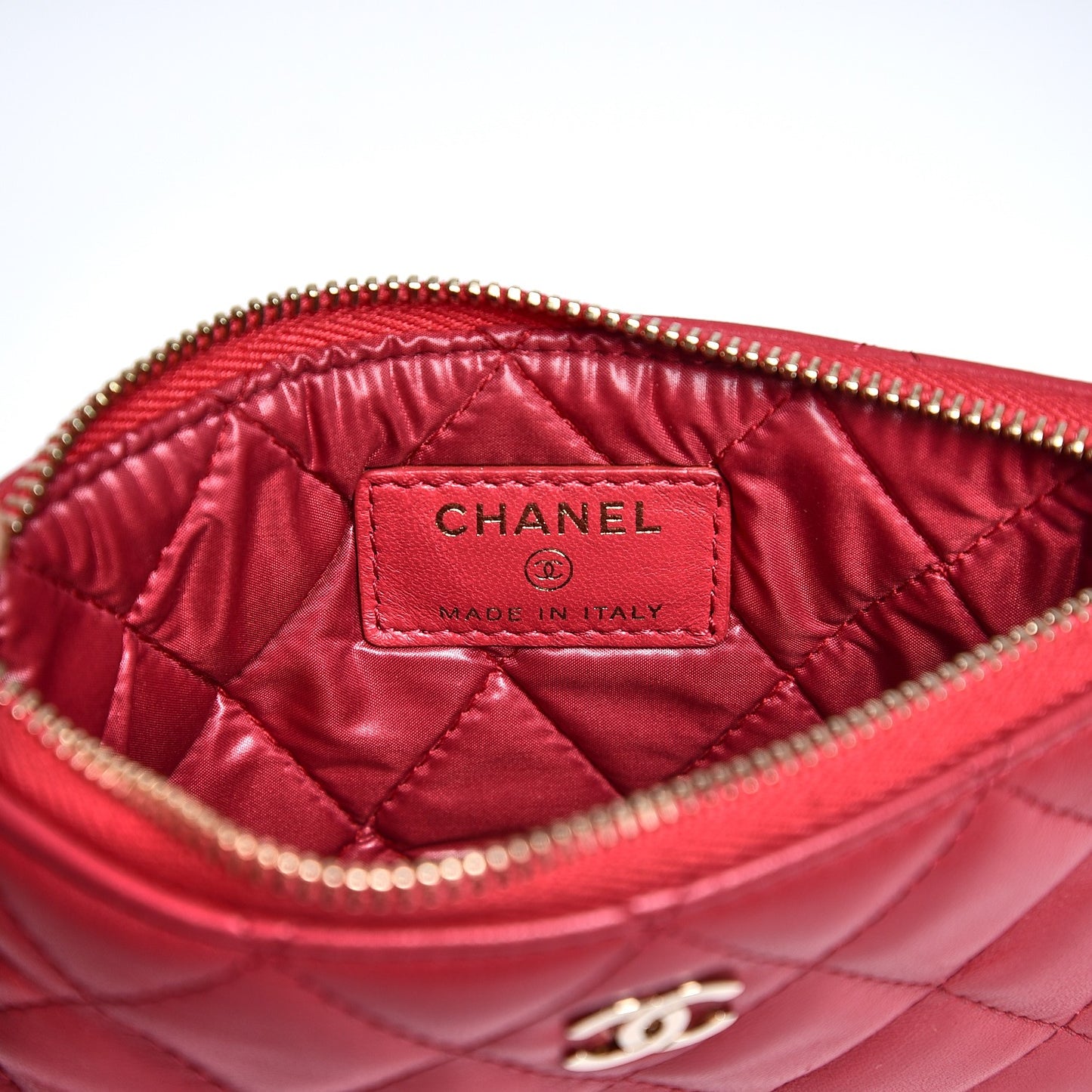 Lambskin Quilted Small Cosmetic Case Dark Pink
