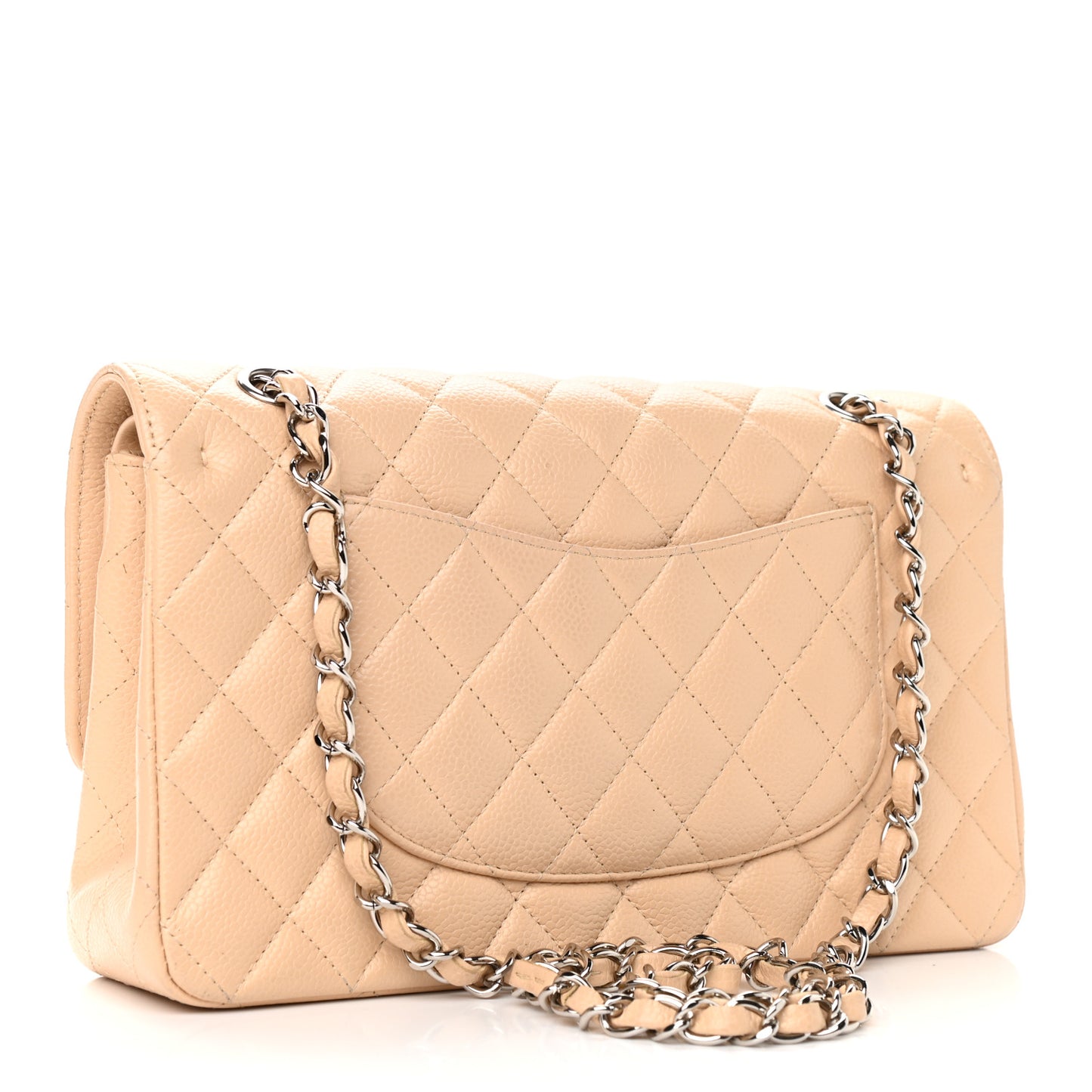 Caviar Quilted Medium Double Flap Beige