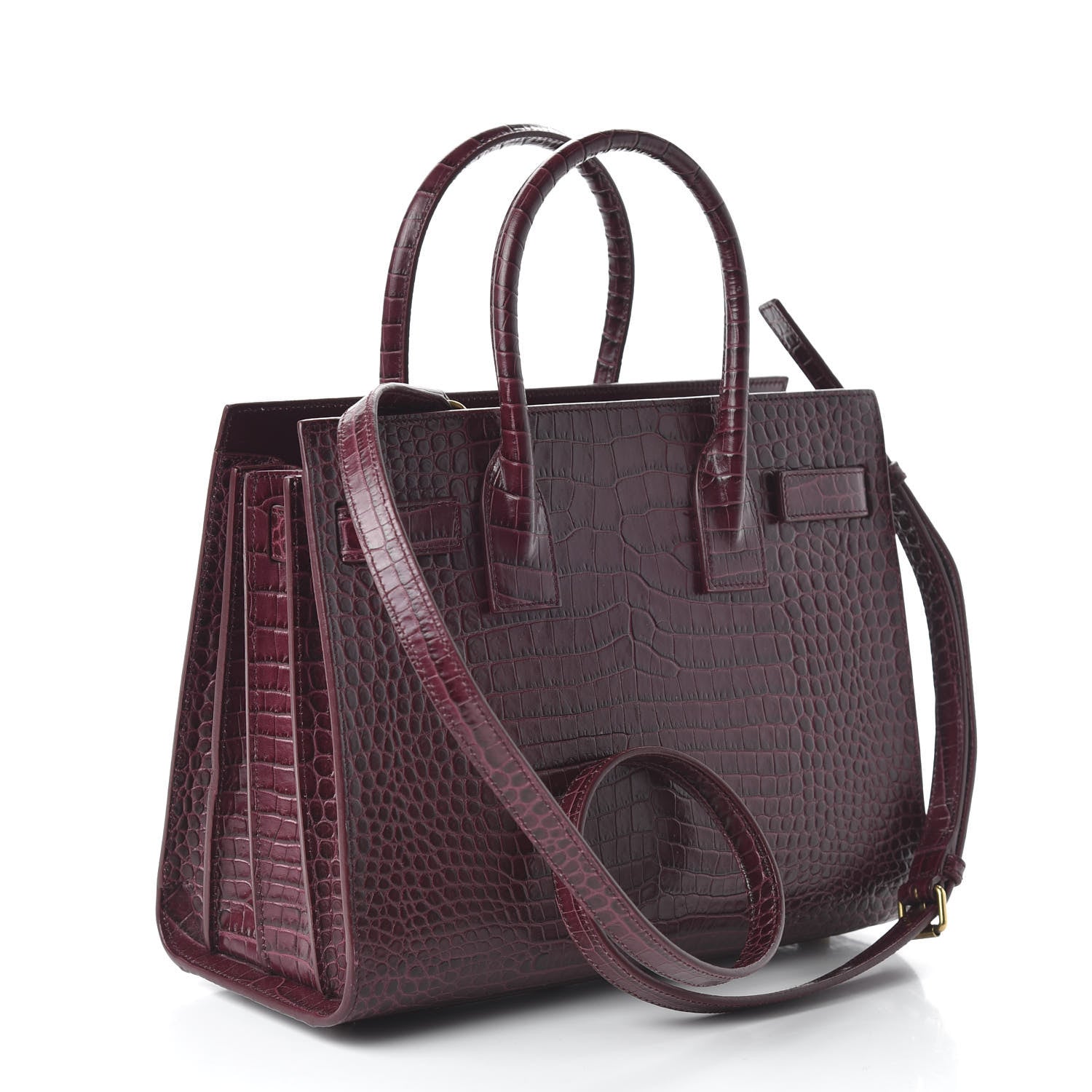 Saint Laurent Calfskin Crocodile Embossed Baby Sac De Jour Bordeaux 3 of 10