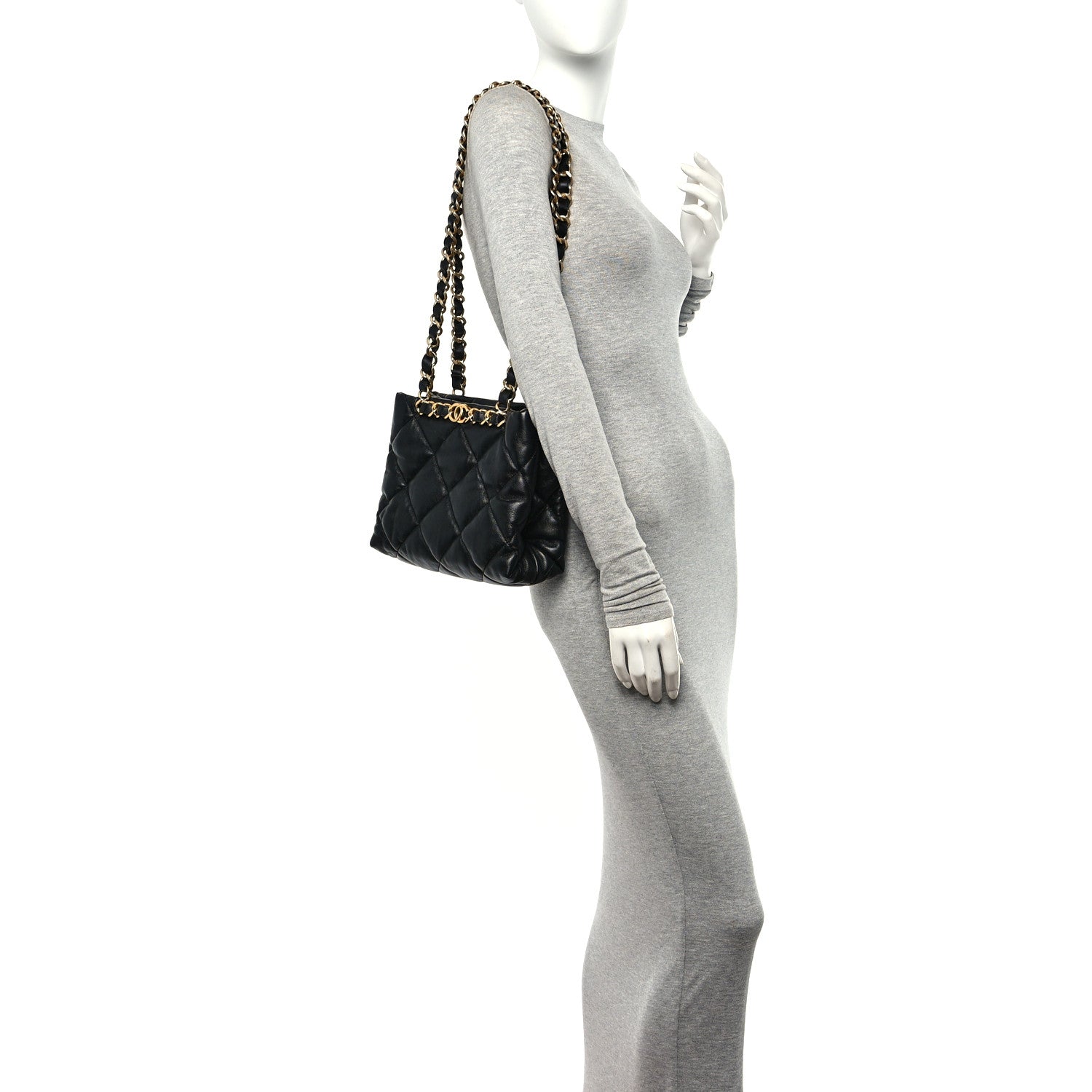 Chanel Lambskin Quilted Small Shopping Bag Black 2 of 10