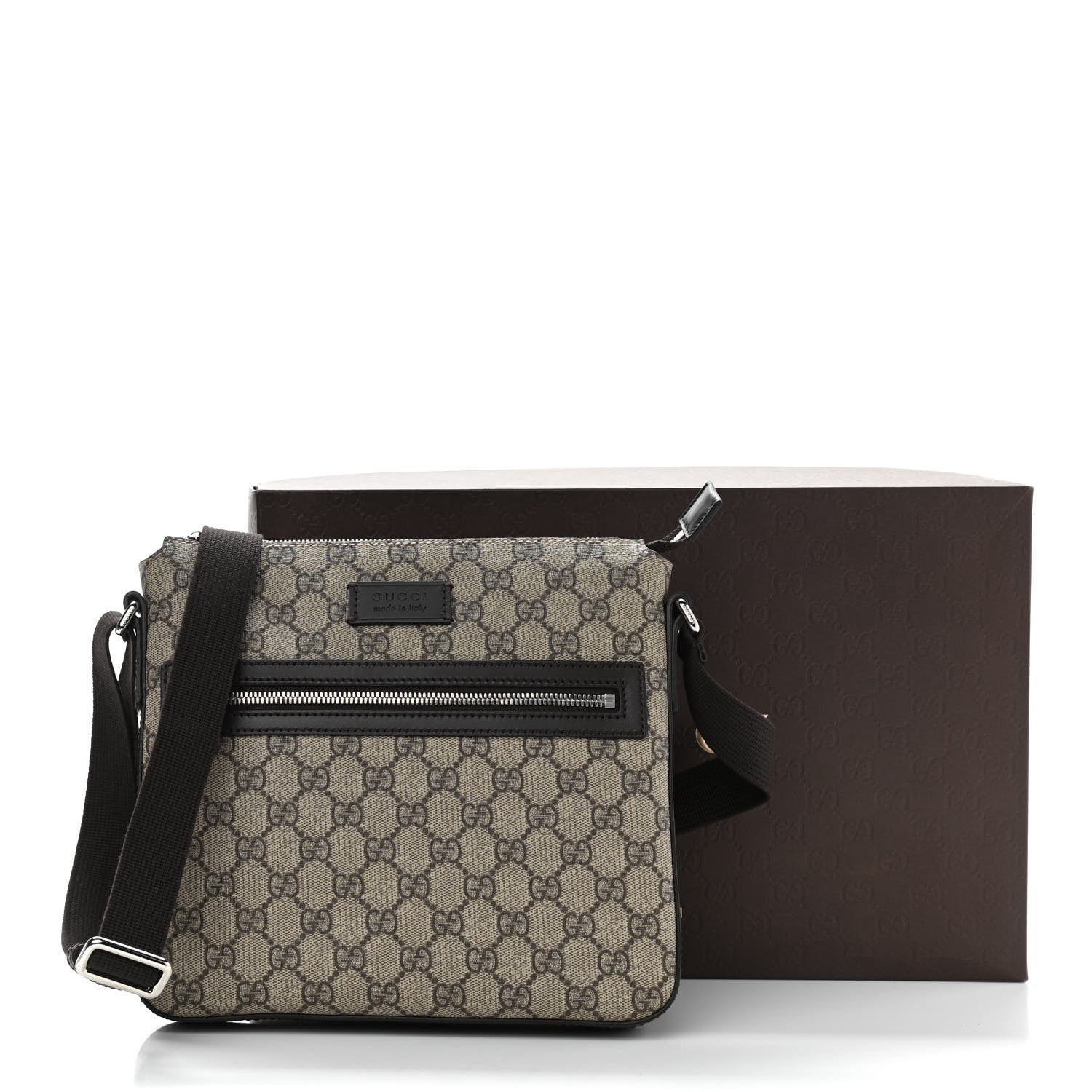 Gucci GG Supreme Monogram Selleria Calfskin Small Flat Messenger Bag Beige Ebony Cocoa Marrone Scuro 11 of 11