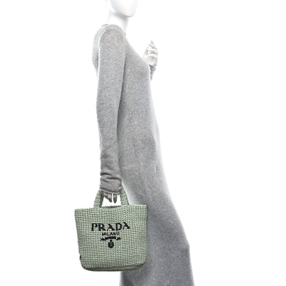 Prada Yarn Raffia Effect Crochet Small Logo Tote Acqua 2 of 10
