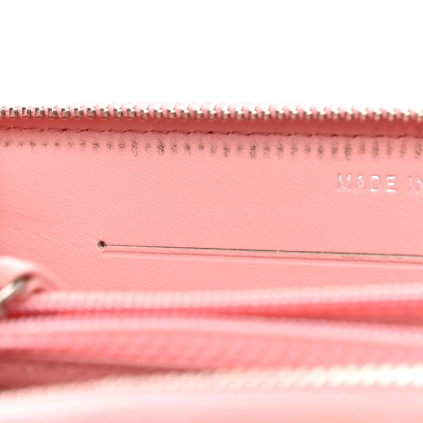 Caviar Quilted Medium Stripe Filigree Zip Around Wallet Pink White