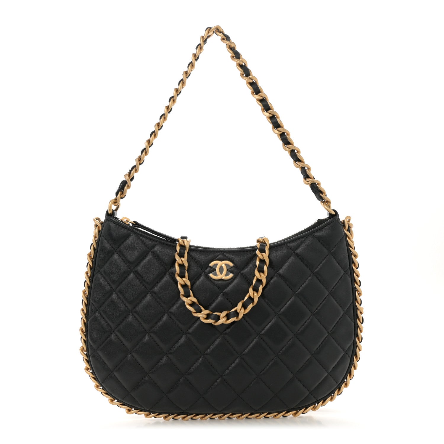 Chanel Shiny Crumpled Lambskin Quilted Large Trendy Chain Around Hobo Black 1 of 10