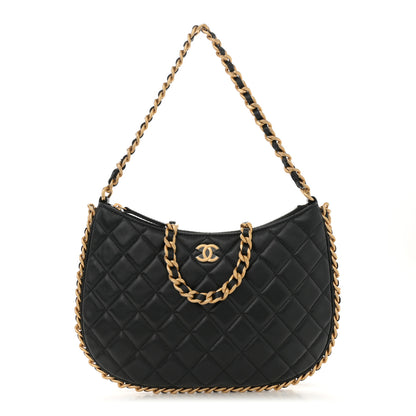 Chanel Shiny Crumpled Lambskin Quilted Large Trendy Chain Around Hobo Black 1 of 10