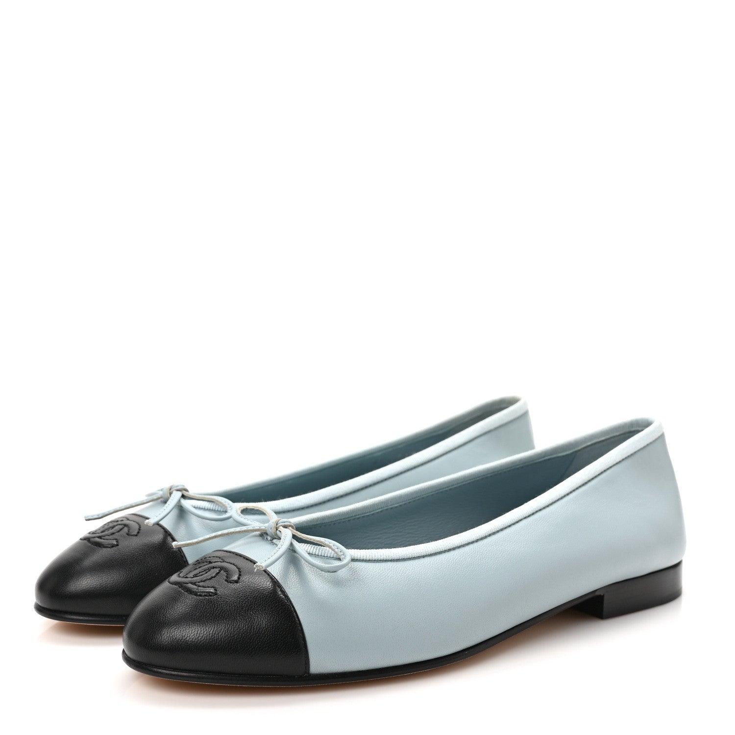 Chanel Lambskin Cap Toe CC Ballerina Flats 38 Light Blue Black 2 of 9