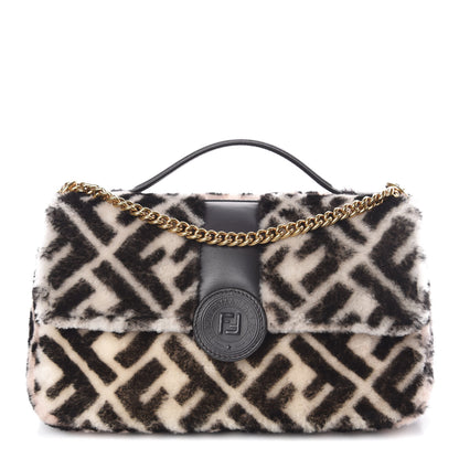 Fendi Shearling Macro FF 1974 Diagonal Double F Shoulder Bag White Light Rose Ebano 1 of 11
