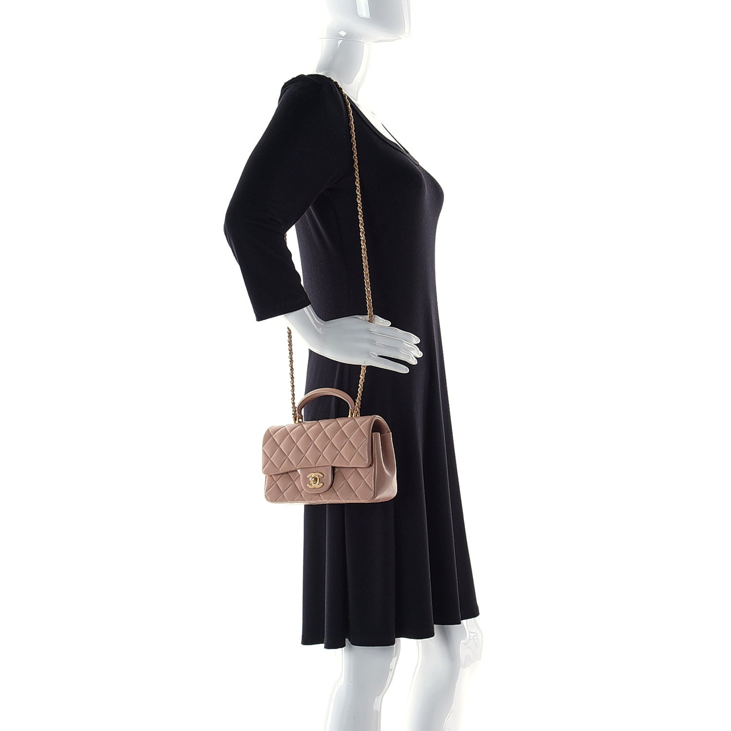 Lambskin Quilted Mini Top Handle Rectangular Flap Beige