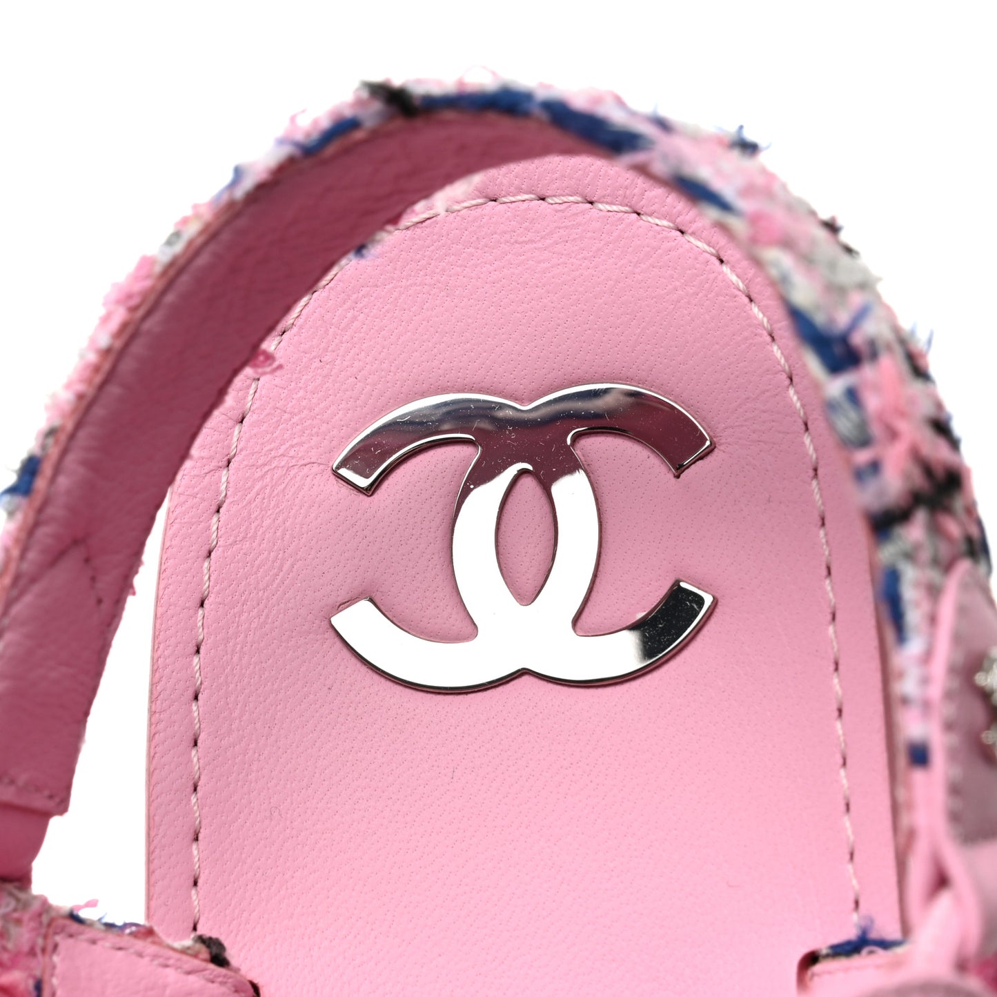 Tweed Lambskin Crystal CC Sandals 41 Pink Multicolor