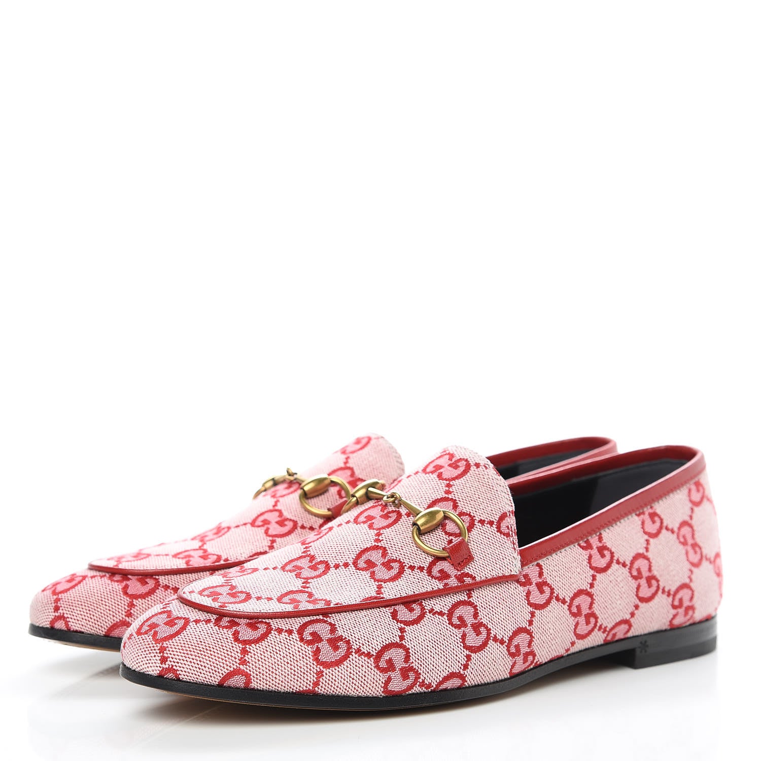 Gucci Canvas GG Monogram Horsebit Womens Jordaan Loafers 36.5 Gardenia Hibiscus Red 3 of 9