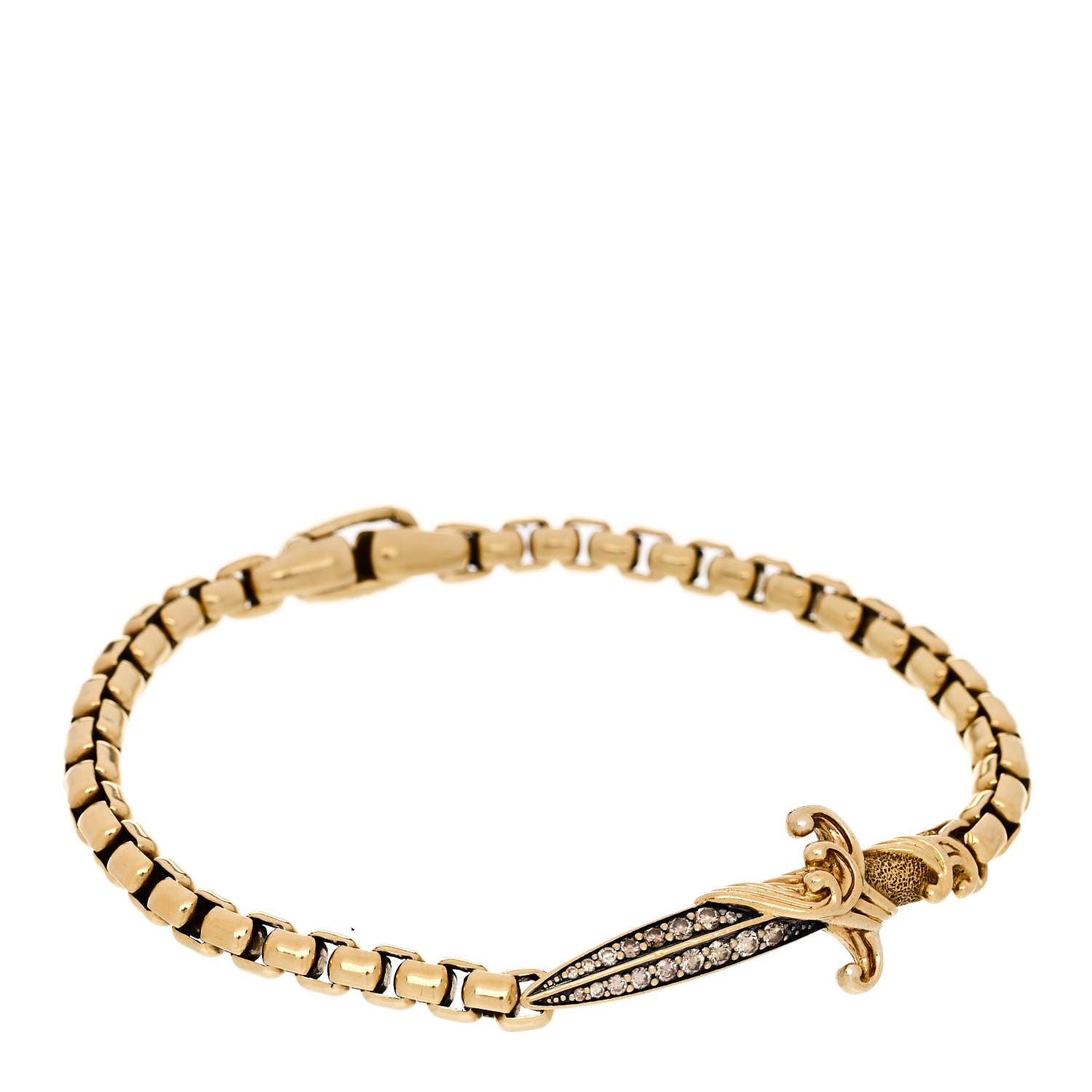 David Yurman 18K Yellow Gold Cognac Diamond Mens Waves Dagger Bracelet 1 of 3