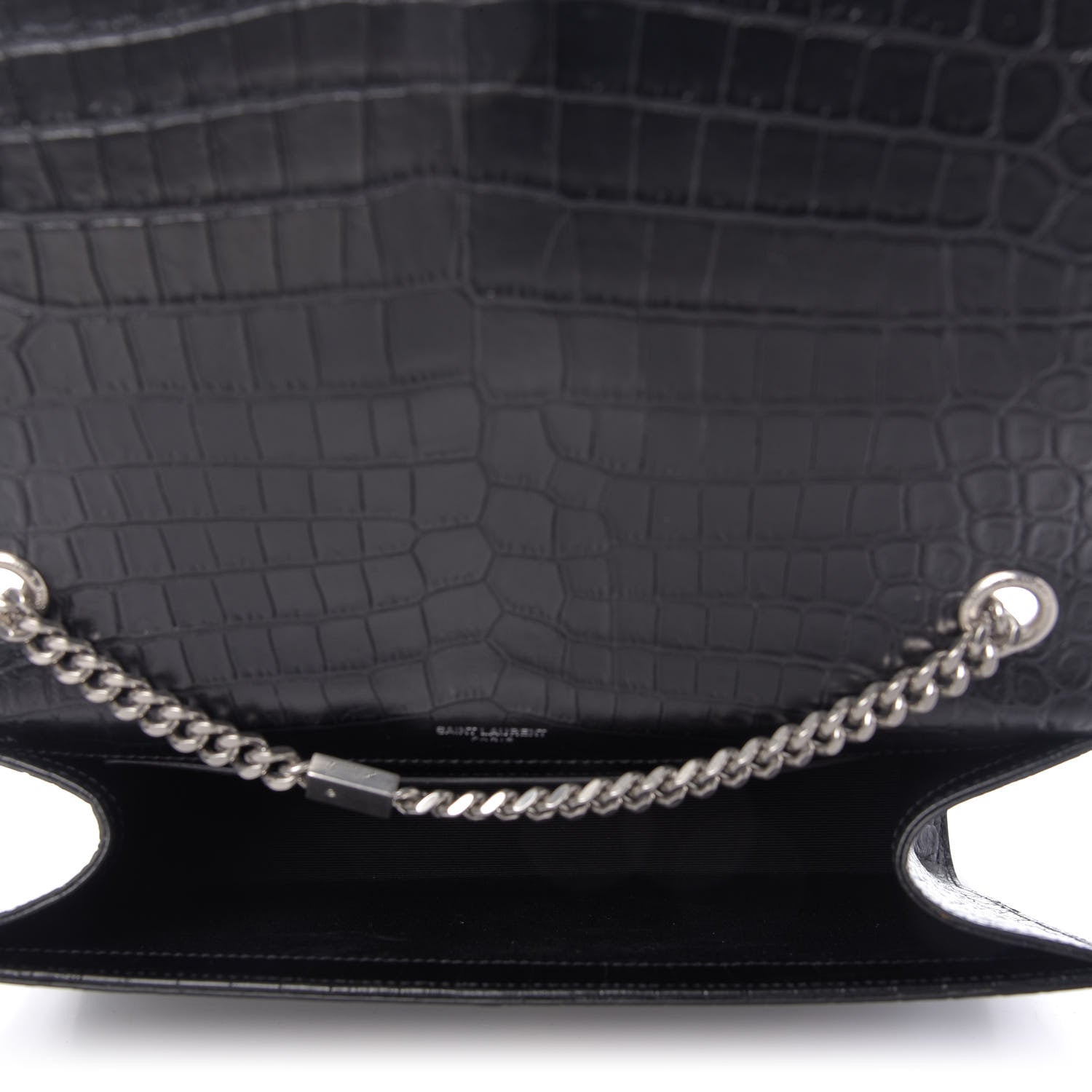 Saint Laurent Calfskin Crocodile Embossed Large Classic Monogram Kate Satchel Black 5 of 9