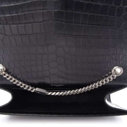 Saint Laurent Calfskin Crocodile Embossed Large Classic Monogram Kate Satchel Black 5 of 9