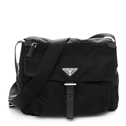 Prada Nylon Vela Saffiano Single Buckle Messenger Shoulder Bag Black 1 of 10