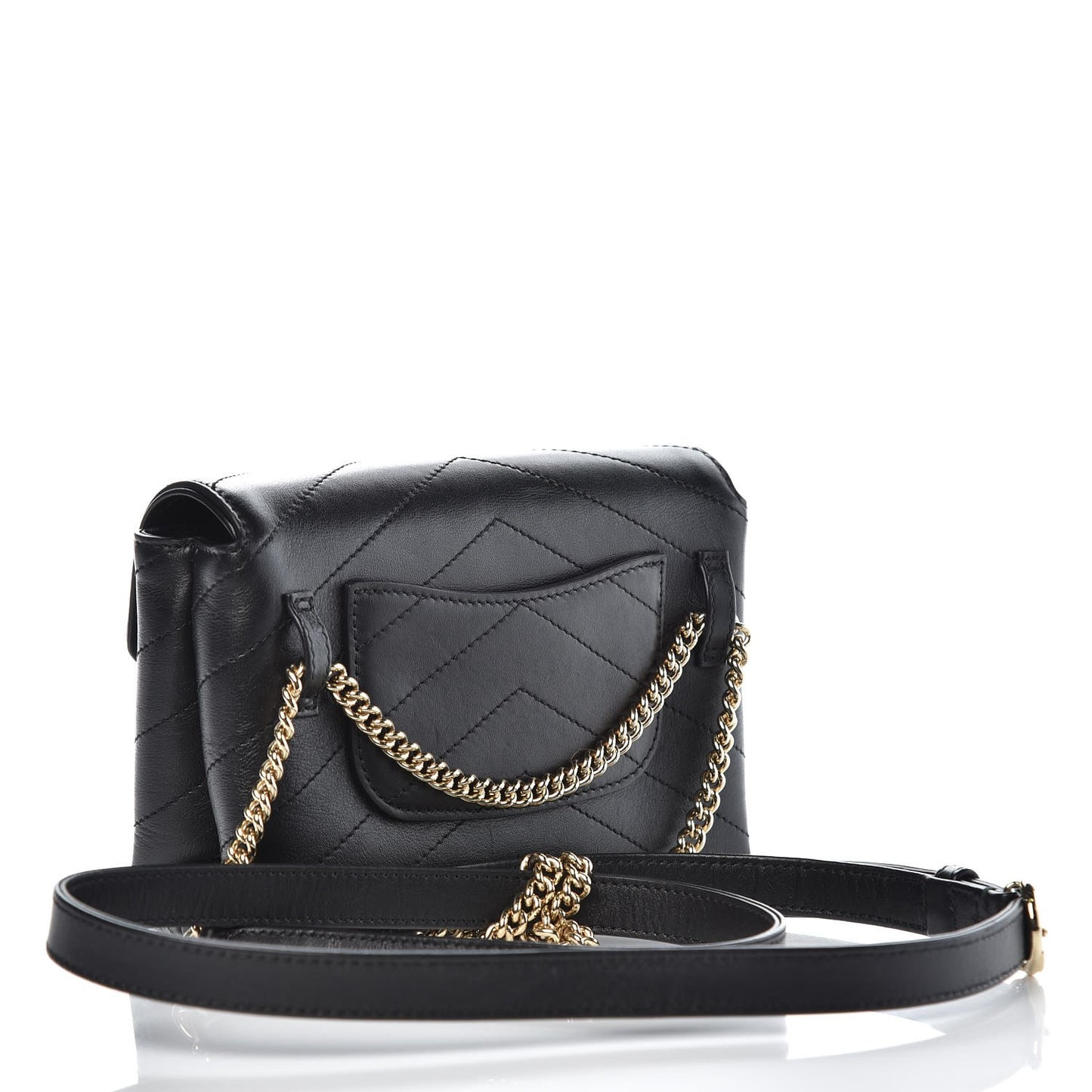 Calfskin Chevron Stitched Coco Waist Bag Black