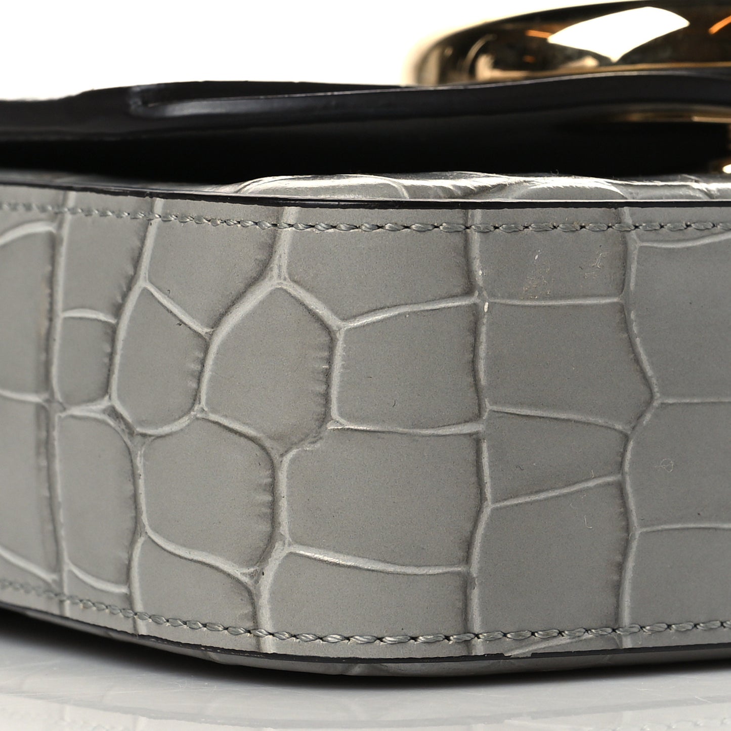 Crocodile Embossed Calfskin Mini C Double Carry Stormy Grey