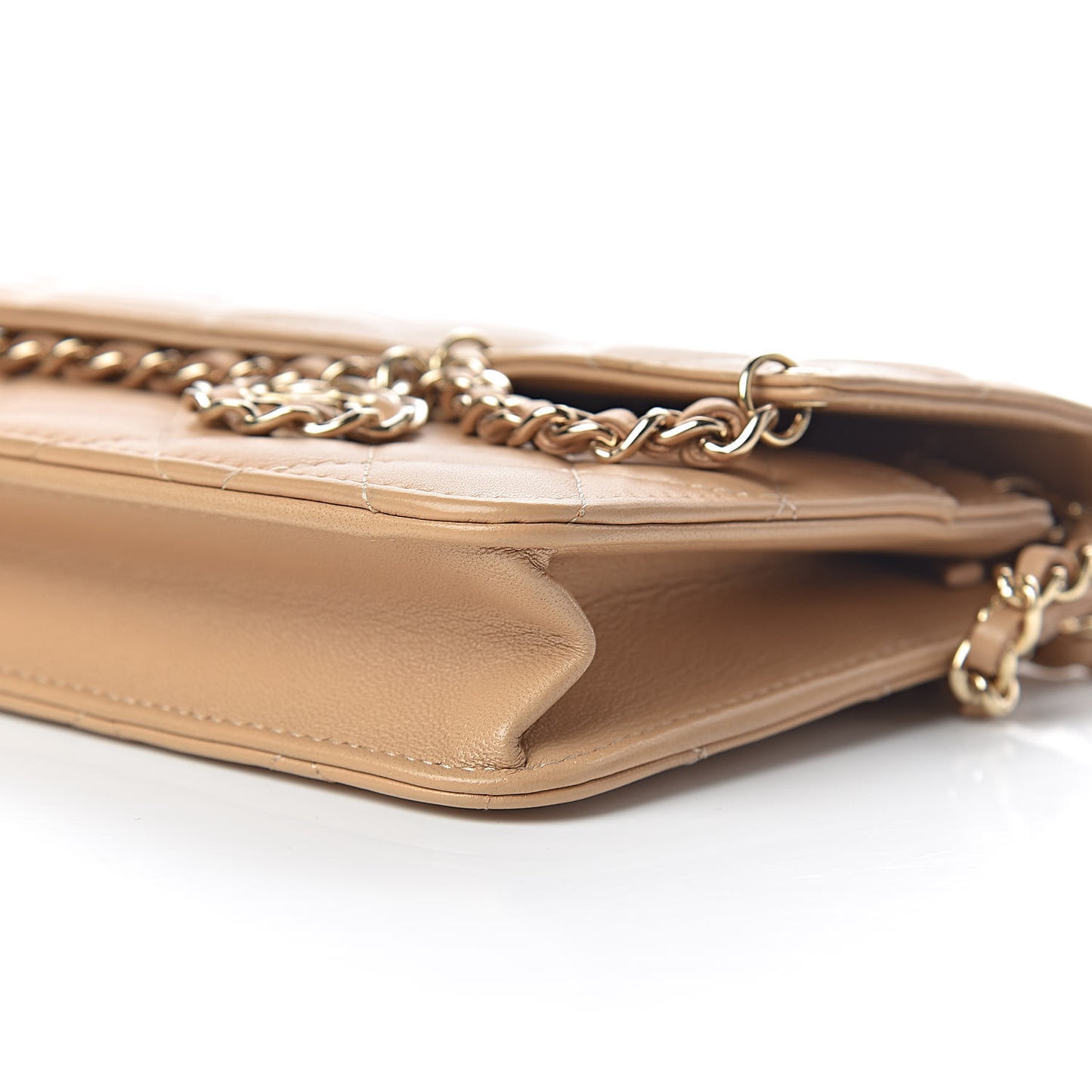 Lambskin Quilted Chain Infinity Wallet On Chain WOC Light Beige