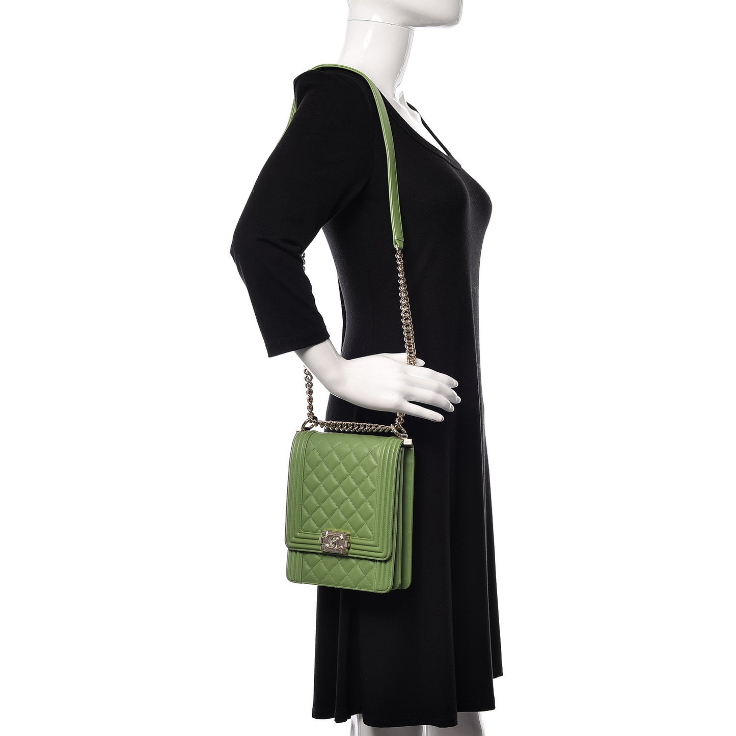Calfskin Quilted North South Boy Flap Green