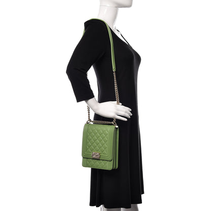 Chanel Calfskin Quilted North South Boy Flap Green 2 of 9